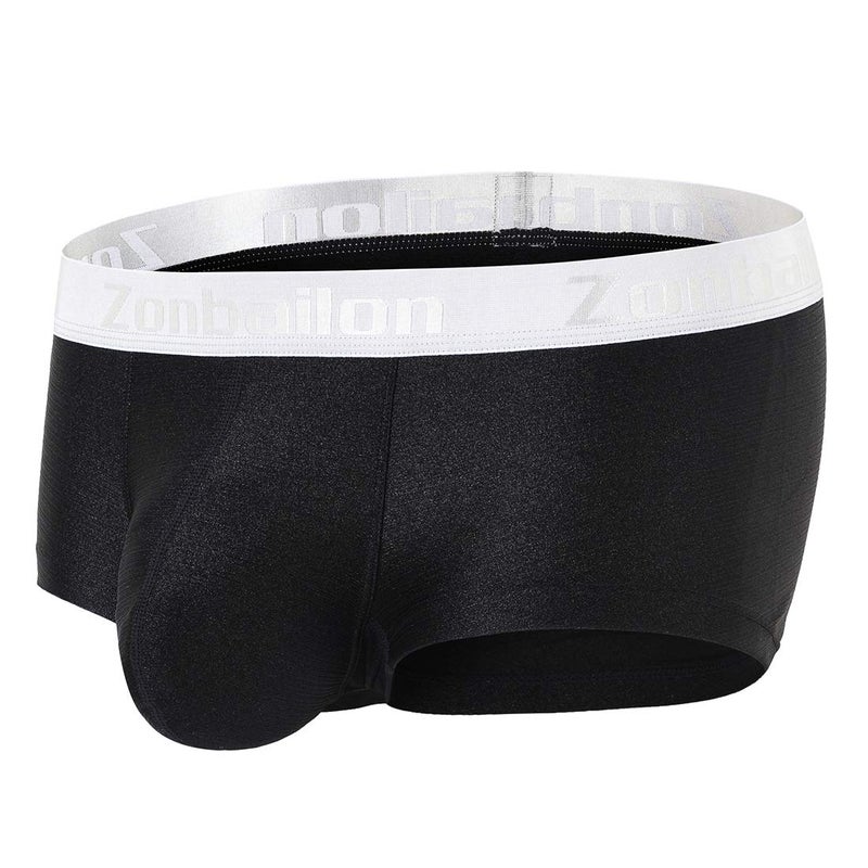 ZONBAILON Men's Sexy Bulge Pouch Underwear Low Rise Trunks Short Leg Boxer Briefs (Black, M (waist 32"-34")) - Image 4